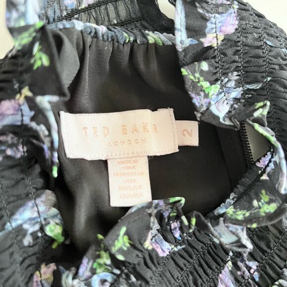 Ted Baker Hilaina Love Birds Black Cold-Shoulder Midi Dress Size 2(US 6) - Picture 8 of 13